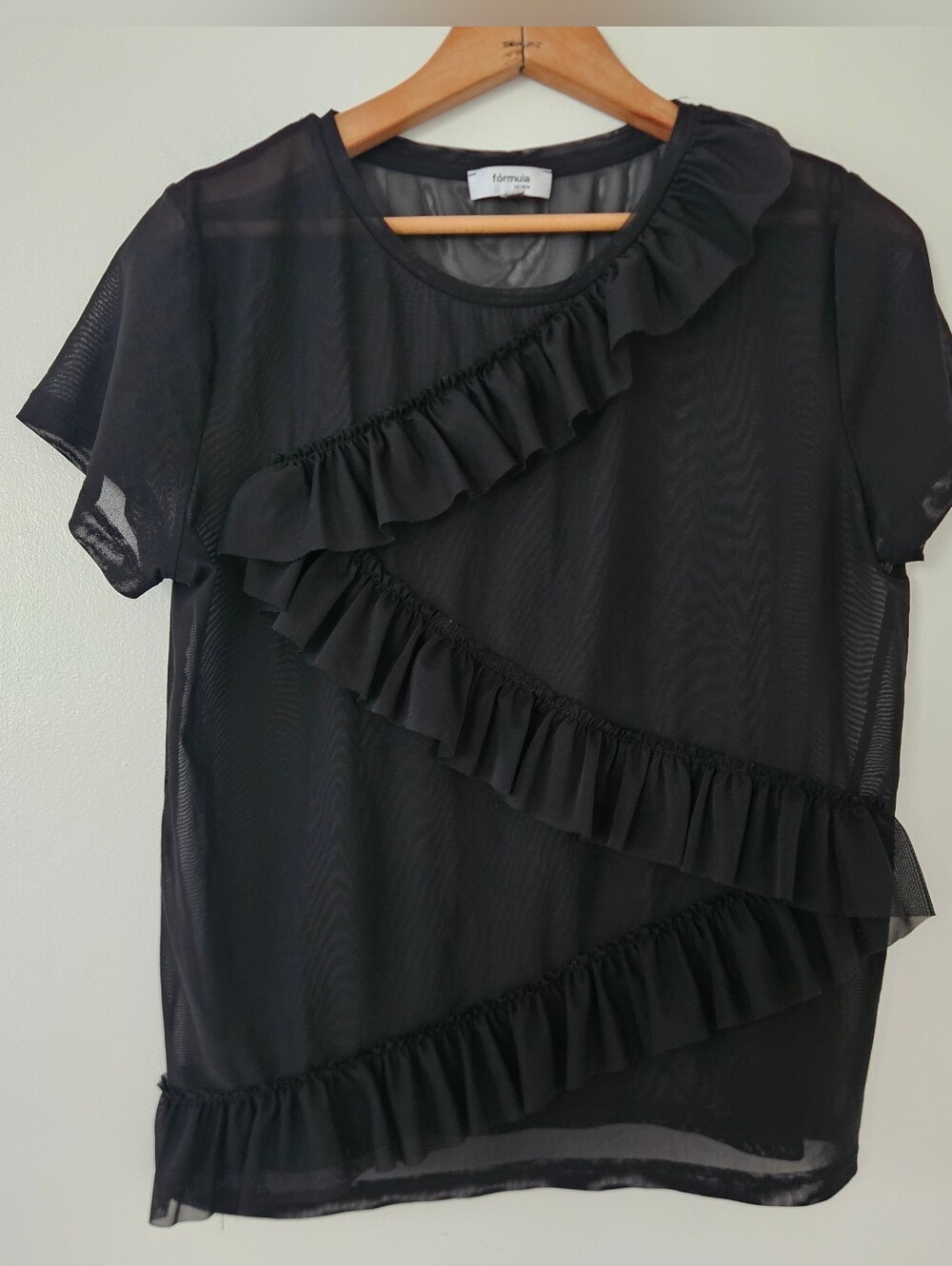 Formula Joven Womens Top 42 Sheer Mesh Whimisgoth Ruffle Witchy Festival Goth